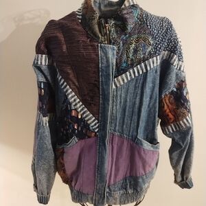 Vintage Marilyn Inc Distressed  Lightweight Patchwork Denim Jacket